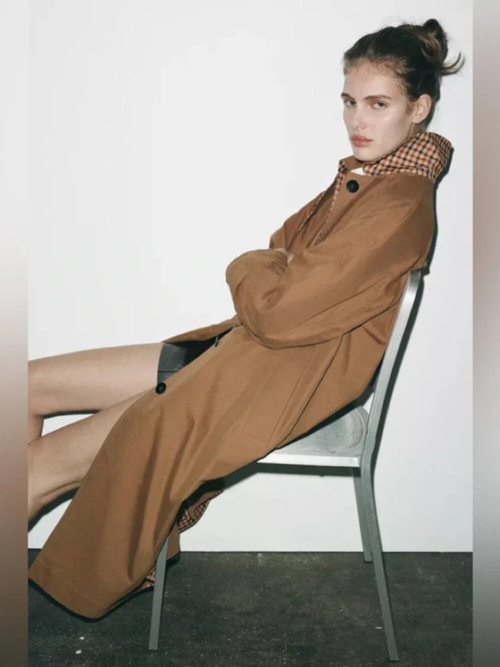 NWT Zara Reversible Trench Coat in Camel Brown Checkers.